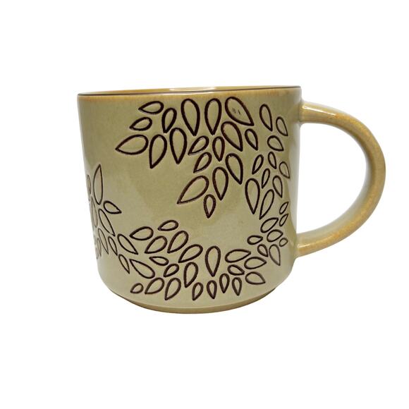 Starbucks 2013 Stoneware Ceramic Coffee Tea Cup Thick Embossed Leaves Tan Brown - Picture 1 of 7